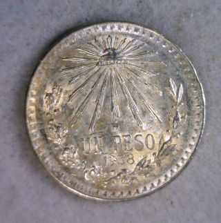 Mexico 1 Peso 1938 About Unc Silver Coin (stock 0478) photo