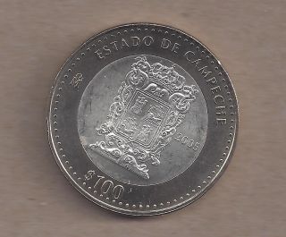 2005 Mexico Campeche Bimetallic Silver Bu $100 Pesos Coin photo