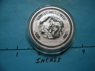 2 Oz 2000 Lunar Dragon Australia Bu 999 Silver Coin Very Rare Cool Item photo