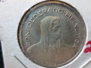 1954 B Silver Switzerland Swiss 5 (five) Franc Coin photo