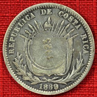 Costa Rica: 1923 50 Centimos,  Countermarked On 1889, .  750 Silver - photo