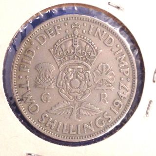 1947 Great Britain Florin,  Two Shilling Km 865 [auto.  Combined Shipping] (14925) photo