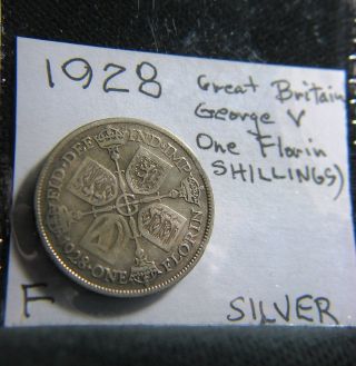 1928 Great Britain Silver Florin (2 Shillings) Geo.  V Scarce F photo