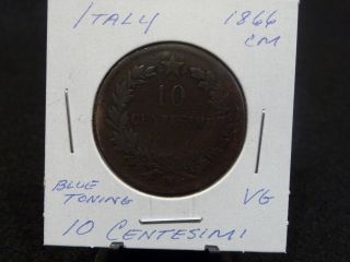 Italy : 1866 Cm Ten Centesimi Coin (circ. ) (161) 30 Mm Dia.  Copper photo