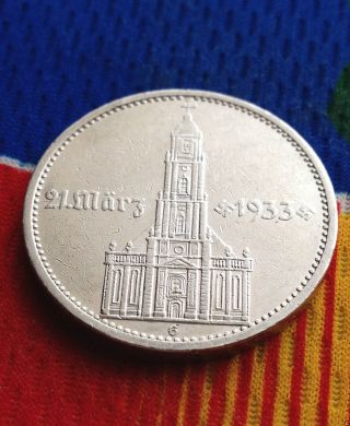 Ww2 German 5 Mark Silver Coin 1934 G Garrisonkirche Third Reich Reichsmark photo