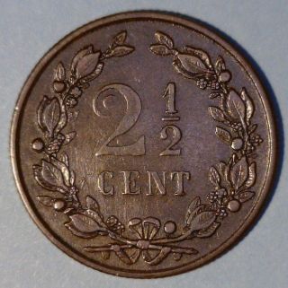 Netherlands 2 - 1/2 Cents 1887 Extremely Fine Copper Coin photo