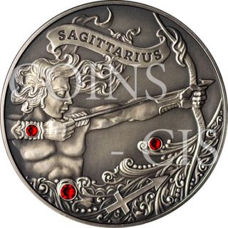 Belarus 2013 20rub Sagittarius Zodiac Sign Antique Finish Silver Coin Swarovski® photo