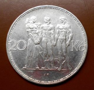 1933 Czechoslovakia Silver 20 Korun Coin - photo