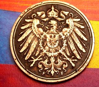 Xx - Rare 1907 - F German Empire Reich 1 Pfennig Copper Germany Coin Antique photo