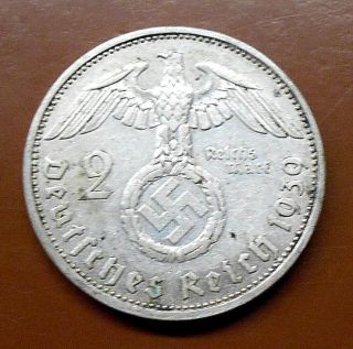 1939 A Germany - Third Reich Silver 2 Reichsmark Coin - Paul Hindenburg photo