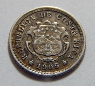 1905 Costa Rica Silver 5 Centimes Coin - Xf Details photo