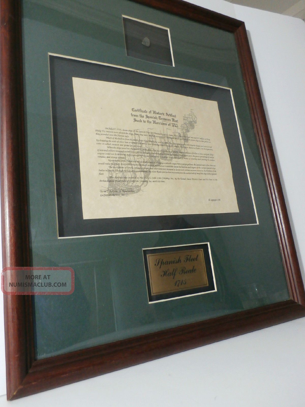 Spanish Treasure Fleet Half Reale 1715 Authentic Shipwreck Certificate