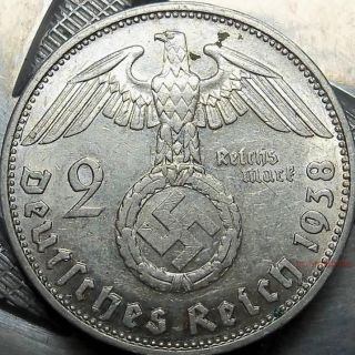 German 2 Mark Swastika Silver Coin - 1938g/karlsruhe - Nazi Germany Reichsmark - Km93 photo