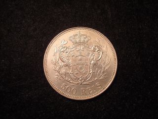 Portugal - 500 Reis 1908 King D.  Manuel Ii Silver Coin - Unc photo