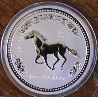 Australian Lunar Series I - 1 Troy Oz 2002 Year Of The Horse.  999 Fine Silver photo