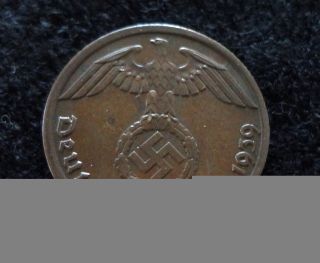 Wwii German Germany 3rd Reich Nazi Coin Swastika 1939 - A 1 Reichspfennig Coin photo