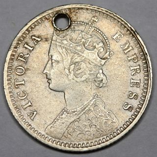 1882 Queen Victoria India Silver Quarter Rupee 1/4 Rupee Coin photo