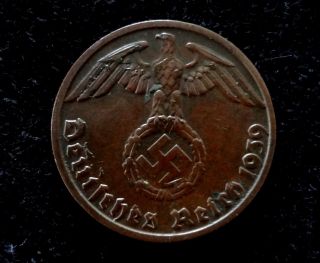 Wwii German Germany 3rd Reich Nazi Coin Swastika 1939 - B 1 Reichspfennig Coin photo