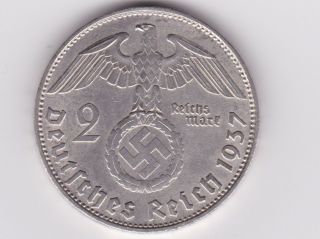 German Silver Coin 2 Rm 1937 D Nazi Coin photo