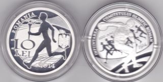 Romania 10 Lei 2014 Commemorative Silver Proof Olympic Games Romanian 100 Years photo