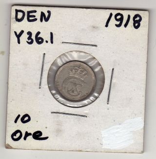Denmark 10 Ore 1918 Silver Circulated photo