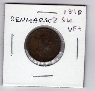 Denmark 2 Skilling 1810 Copper Xf Circulated photo
