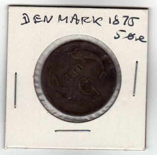 Denmark 5 Ore 1874 Bronze Circulated photo