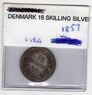Denmark 16 Skilling Silver 1857 Circulated photo