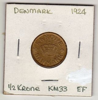 Denmark 1/2 Krone 1924 Xf Aluminum Bronze Circulated photo