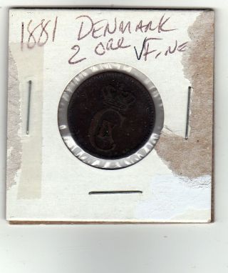 Denmark 2 Ore 1881 Bronze Vf Circulated photo