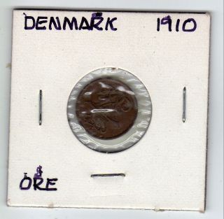 Denmark 1 Ore 1910 Xf Bronze Circulated photo