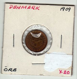 Denmark 1 Ore 1909 Xf Bronze Circulated photo