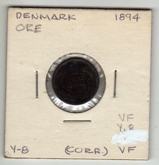 Denmark 1 Ore 1894 Bronze Circulated Vf photo