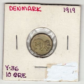 Denmark 10 Ore 1919 Xf Circulated photo