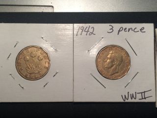 1942 Great Britain Three Pence Brass Coin photo