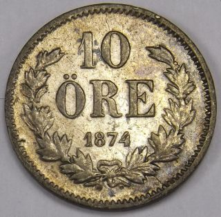 Sweden 10 Ore,  1874 Silver Coin photo