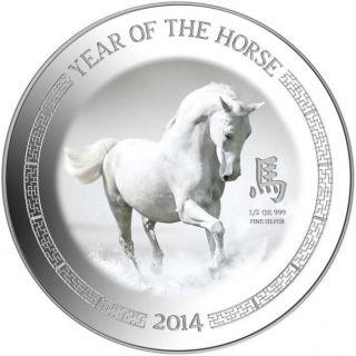 Niue 2014 2$ Year Of The Horse Lunar White Horse 1/2 Oz Proof Silver Coin photo