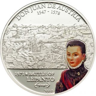 Don Juan - Lepanto Great Battles Commanders Silver Coin 5$ Cook Islands 2010 photo