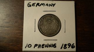 1896 (a) Imperial Germany 10 Phennig Coin photo