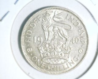 1940 Great Britain Uncirculated Silver Shilling Coin Km 853.  0903 Asw photo