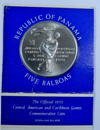 1970 Republic Of Panama Five Balboas Commemorative Sterling Silver Coin - 120359 photo