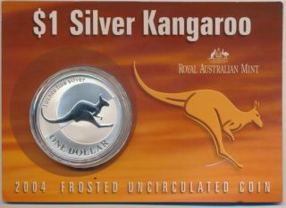 2004 Australian 1 Oz Silver Kangaroo Frosted Uncirculated 1 Dollar Coin photo
