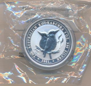 2001 Australian 1 Oz Silver Kookaburra 5 Dollar Brilliant Uncirculated Coin photo