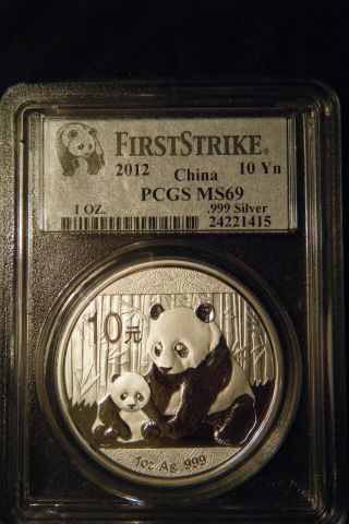 2012 Chinese Panda - 1 Oz.  - Ms69 - First Strike - Pcgs -.  999 Silver photo