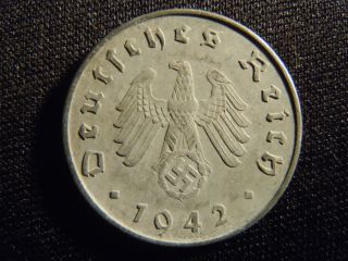 1942 - German - Ww2 - 10 - Reichspfennig - Germany - Nazi Coin - Swastika - World - 56 - Y - Cent photo