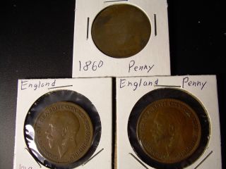 G.  B.  /u.  K.  /england George V 1 Penny: 1860,  1919,  & 1927 photo