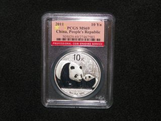 2011 Pcgs Ms69 China Panda 10 Yn Silver Coin China,  People ' S Republic Red Label photo