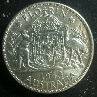 Australia Florin,  1943 S Silver Lower Mintage Au photo