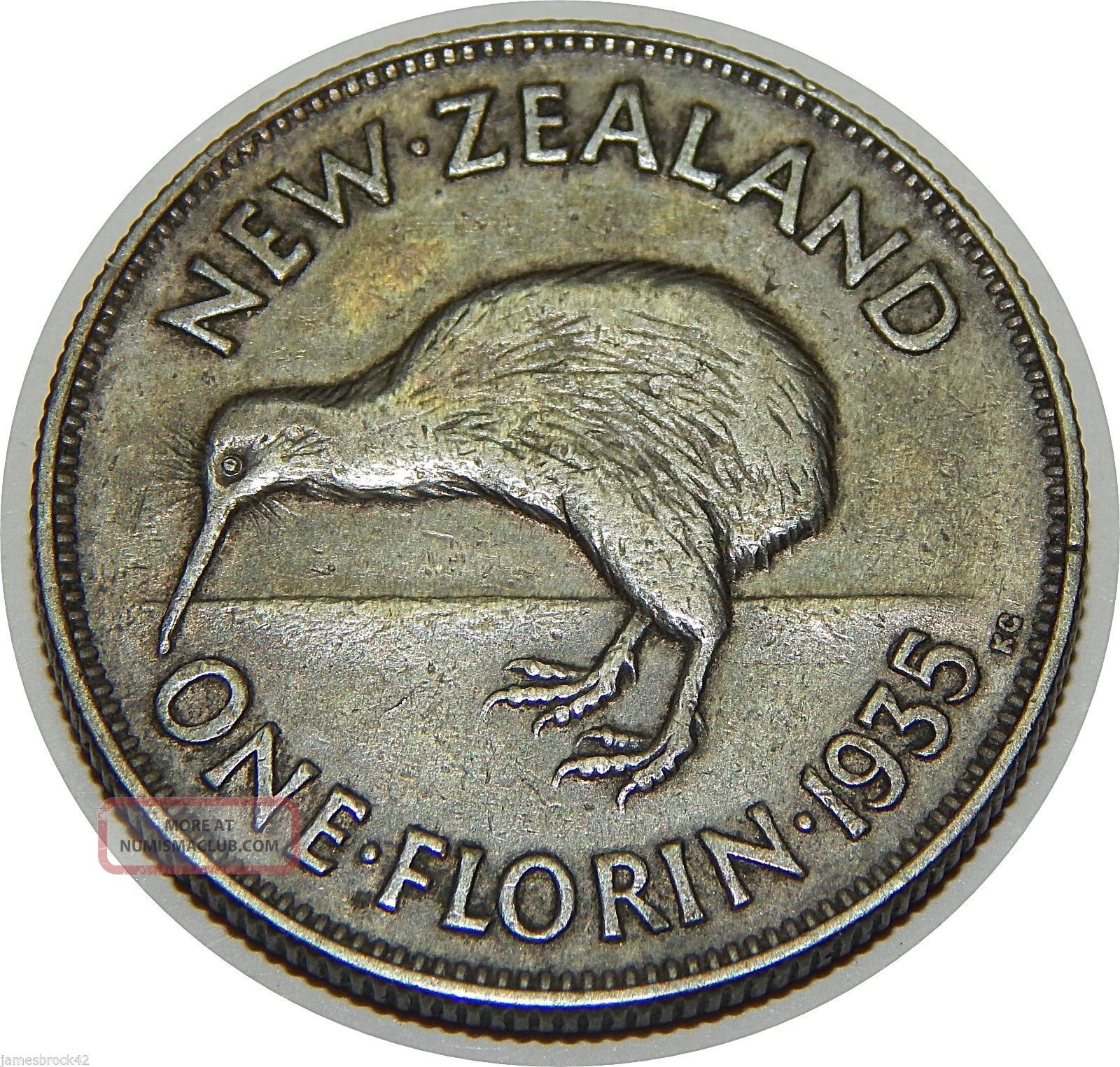 1935 Zealand One Florin Silver George V King Emperor B196 Australia & Oceania photo