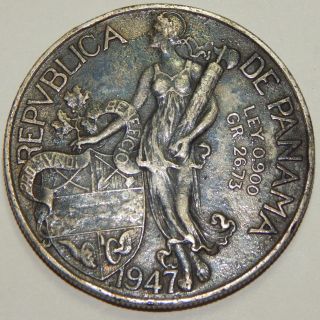 1947 Panama Balboa - / Dark Patina - 90 Silver 26.  73 Grams B193 photo